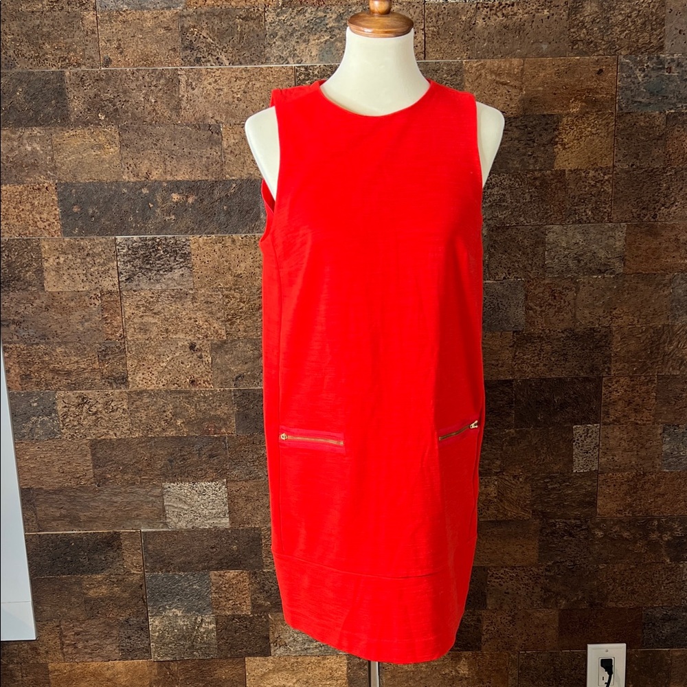 Madewell Red Sleeveless Shift Dress with Zipper Pockets. Size M.  NWT